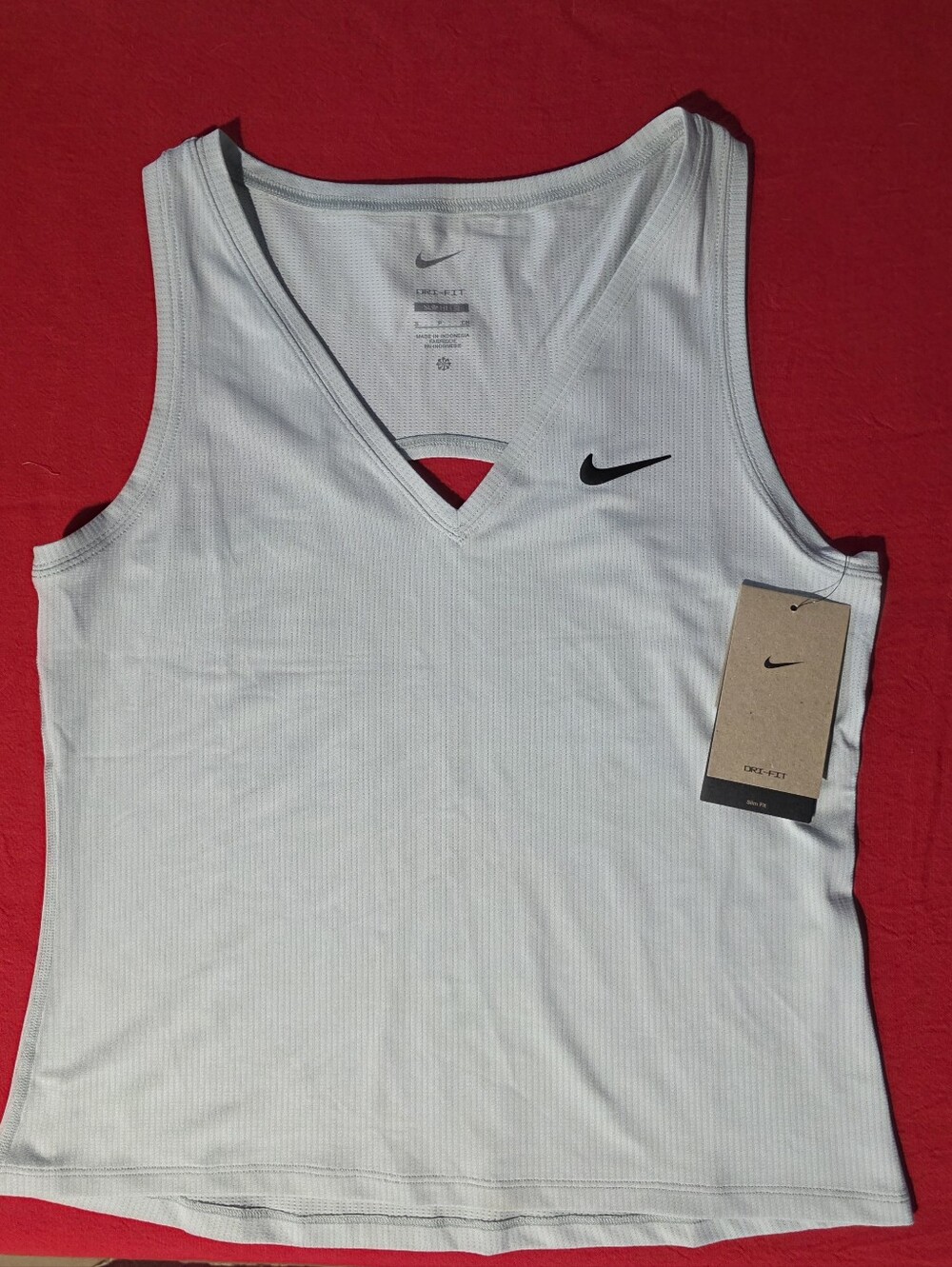 Nike Light Gray V-Neck Dri-FIT Tank Top with Black Swoosh